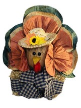 Handmade Paper Turkey on Hay Bail Harvest Table Top Decor Autumn Fall 11” Tall - $19.72