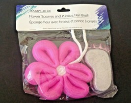 Sassy &amp; Chic Foot Care Set Pink Sponge &amp; Pumice Stone Nail Brush Combo New - £5.49 GBP