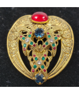 Vintage Abstract Swirl Pattern Crystal Rhinestone Red Cabochons Gold Ton... - $1,077.86 MXN