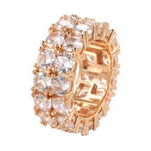 Two Row Solitaire Men&#39;s Ring Copper Charm Gold Color Cubic Zircon Iced RING Fash - £10.49 GBP