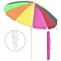 8Ft Rainbow Beach Umbrella Sunshade With Tilt Sand Anchor Uv Protection ... - $84.99