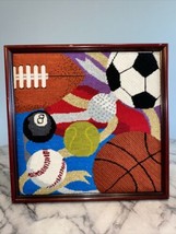 VTG Framed Needlepoint Art Football Golf Soccer Tennis Baseball Basketball Pool  - £36.16 GBP