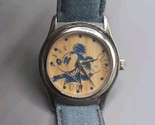 Disney Catalog Mickey Mouse Denim &amp; Leather Watch Wood Face NEEDS BATTERY - $48.37