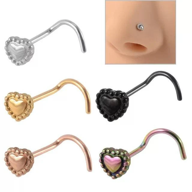 Dainty Heart Nose Stud - Nose Ring - 20 Gauge - Multiple Colors - $6.99