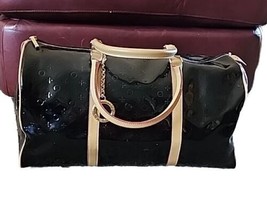 Invece Leather Designer Duffle Handbag Black Tan Zipper Made In Italy  - £45.61 GBP