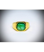 Pinky Finger Ring,Cushion Shape Natural Emerald Ring For Men In Gold, Ha... - £2,274.88 GBP
