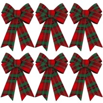 6 Pack Red With Green Buffalo Plaid Bows Christmas Wreaths Bows Velvet Christmas - £28.23 GBP