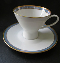 2 Rosenthal Gala Blue CLASSIC ROSE Footed Cup &amp; Saucer 3&quot; Tall Loewy Mid Century - £18.08 GBP