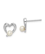 Sterling Silver Fresh Water Cultured Pearl Stud Heart Earrings - $1,514.02 MXN