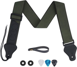 Guitar Strap, Soft Cotton Guitar Straps with 3 Pick Holders, Strap Button Headst - £8.46 GBP