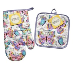 Spring Butterflies Butterfly Cotton 2-Piece Potholder and Oven-mitt Set Colorful - £19.80 GBP