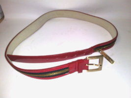 Michael Kors Belt Red With Black Gold Zipper Patent Leather 553810 - £17.52 GBP