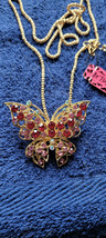 New Betsey Johnson Necklace Butterfly Reddish Pinkish Rhinestone Summer ... - £11.98 GBP