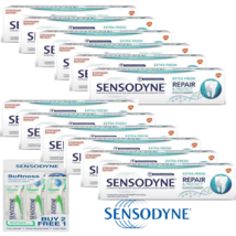 SENSODYNE Toothpaste Novamin Repair &amp; Protect Extra Fresh 100g x 12 + Toothbrush - £100.61 GBP