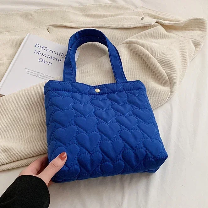 Solid Color Quilted Tote Bags Large Capacity Cotton Padded Handbags Tren... - $17.08