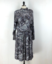 Vintage Womens Carole Little Dress Medium Midi Gray Floral Long Sleeves ... - $37.62