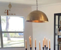GOLD hite Brass Dome Pendant Lamp Brass Oxide Lamp Hammered Brass Dome P... - £122.19 GBP+