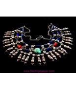 Vintage Egyptian Tribal Sterling Silver Turquoise Lapis Coral Necklace C... - £553.94 GBP