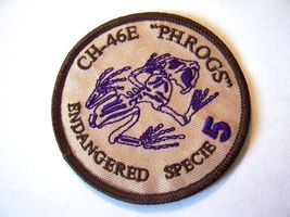 USMC PATCH - CH-46E "PHROGS" ENDANGERED SPECIES 5 DESERT TAN NEW - $6.44