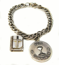 Vintage Sterling Silver Holy First Communion Bracelet w/ Sterling Silver... - $72.75