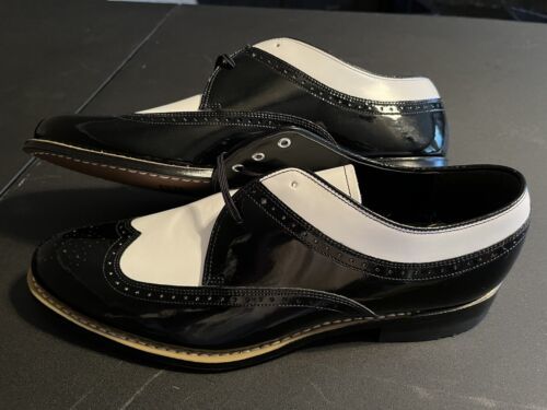 Primary image for NEW Stacy Adams Mens Dayton Wing Tip Oxford Black&White Dress Shoe Size 9.5D