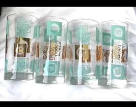 Vintage Aqua Blue Regent Gold Tumblers MCM Anchor Hocking Hollywood Rege... - $48.00