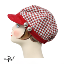 Newsboy Cap Hat Mod Style Red Gray Tweed and Corduroy Brim One Size - He... - £15.93 GBP