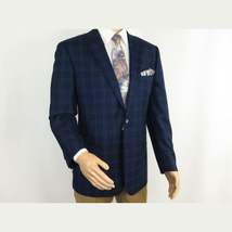 Men's Soft Wool Cashmere Sport Coat English Plaid Window Pane 556-11 Navy Renoir image 12