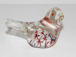 LOVELY MURANO STYLE ART GLASS RED WHITE MILLEFIORI BIRD 2&quot; PAPERWEIGHT/F... - £16.65 GBP