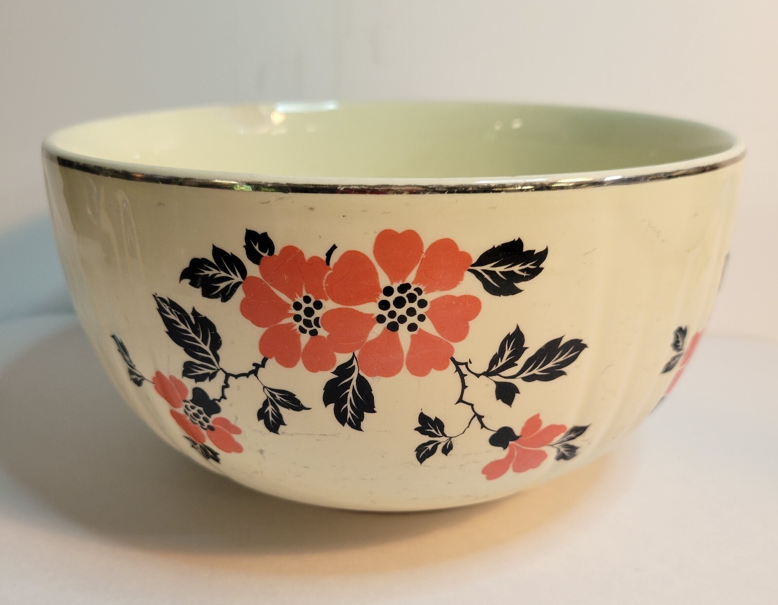 Hall&#39;s Superior Kitchenware Red Poppy/Black Leaves 7.25&quot; Mixing Bowl - $25.00