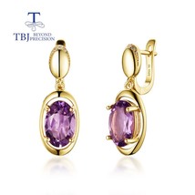 Brazil Natural Amethyst oval 8*12gemstone Earrings 925 sterling silver Simple de - £82.97 GBP