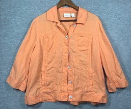 Chicos Orange Linen Jacket Size 2 / Large Womens Lightweight Button-Down - $19.68