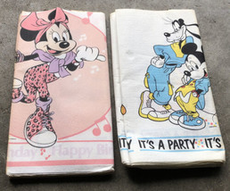 Happy Birthday Minnie Mouse &amp; Its A Party Mickey Paper Tableclothes Vint... - $4.87