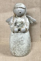 Rustic Sweet Kitsch Glazed Stoneware Angel Figurine Statue Holding Heart - £17.55 GBP