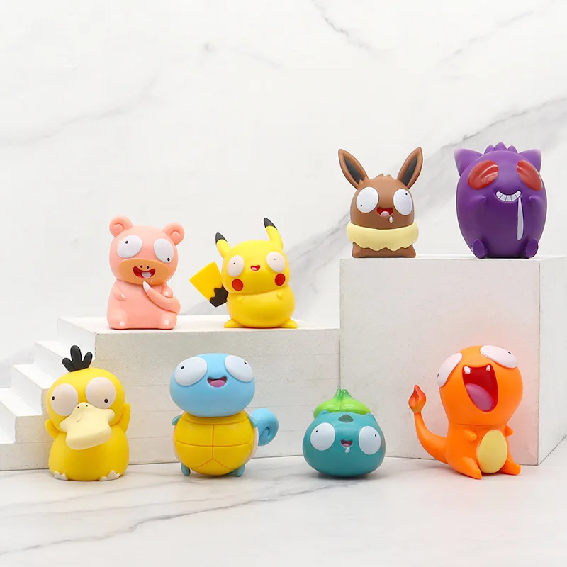 8pcs/set Pokemon Silly Kawaii Big Eye Pikachu Charmander Bulbasaur Funny Gk - £27.60 GBP