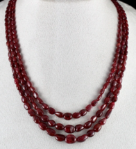 Natural Red Spinel Beaded Necklace 3 Line 313 Carats Gemstone Precious String - £1,351.45 GBP