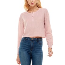 Crave Fame Women&#39;s Juniors&#39; Textured Henley Top Pink M B4HP - £7.80 GBP