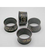 VINTAGE BRASS & BLACK ETCHED ROUND NAPKIN RING HOLDERS SET OF 4  - $14.84