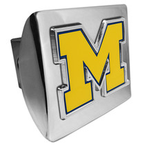 michigan yellow M logo metal emblem on shiny chrome trailer hitch cover ... - £59.77 GBP