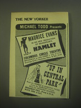 1945 Hamlet and Up in Central Park Plays Advertisement - Michael Todd Presents - £14.78 GBP