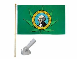 Ant Enterprises 5&#39; Wood Flag Pole Kit W/Nylon White Bracket 3x5 Washington Weed  - $24.89