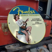 Vintage 1947 Fender Musical Instruments Sales &amp; Service Porcelain Gas-Oil Sign - £98.36 GBP
