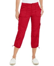 Style &amp; Co Womens 18W Cargo Capri Pants Midrise Bungee Hem Crimson Kiss, A+ - $38.27