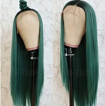 QD-Tizer Lace Front Wigs, Long Straight Hair Ombre Green Wig Glueless He... - $37.62