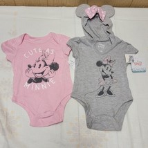 Disney Infant Girls 2pc Minnie Mouse Bodysuits Set sz 12 Months Gray Pin... - £11.56 GBP