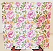 Art Tile Staffordshire Tilecrafts England Pink Roses and Green Leaves 7 3/4&quot; Sq - £23.54 GBP