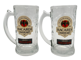 Bacardi Oakheart Rum Mugs Set of 2 Dimpled Glass Steins Bar Party Beer C... - $14.97
