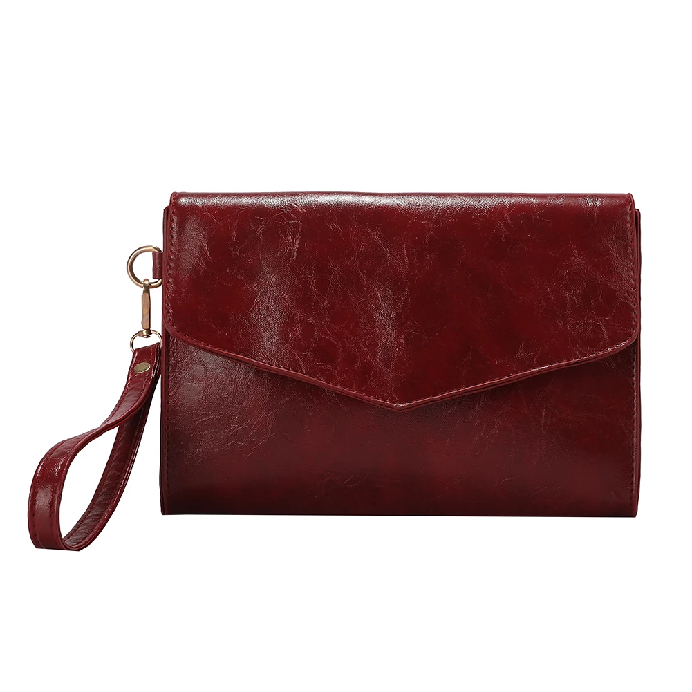 Women&#39;s Bag Trend Fashion PU Leather Wristlet Bag Women Solid Color Envelope Bag - $46.29