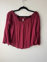Solemio Size S Solid Red Wine Gauze-Feel Off Shoulder Crop Blouse - $9.89