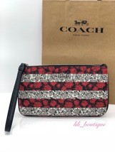 NWT Coach F30255 Large Wristlet Wallet Canvas Floral Rose Stripe Red Multi $125 - £47.92 GBP